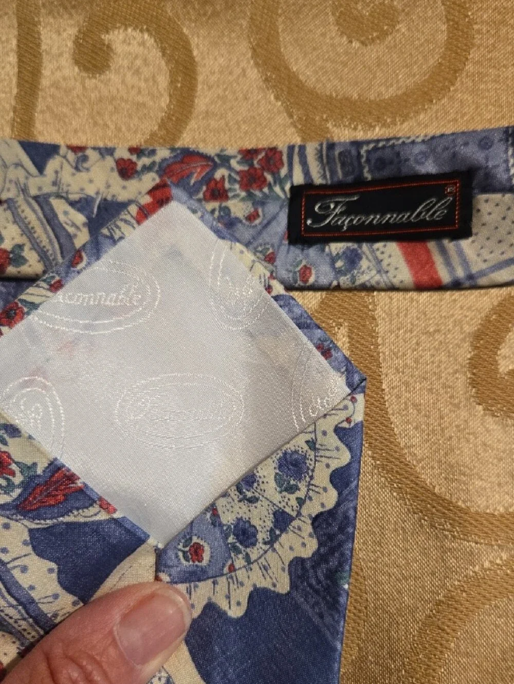 Faconnable Red, Blue & Cream Silk Paisley Tie